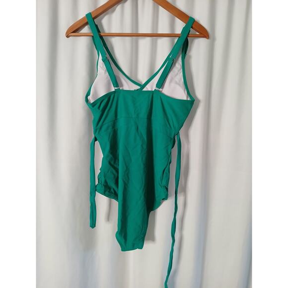 Beachsissi Green One Piece Bathing Suit Ruffle Surplice Swimwear NWT Large - Picture 2 of 11